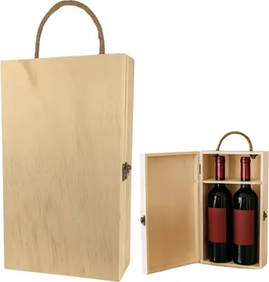 Produktbild von Holzkiste Geschenkbox Weinflasche, Weinbox Holz mit Tragegriff, Geschenkkiste Holzbox Wein, Weingeschenk Flaschenbox (2 Flaschen)