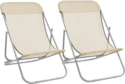 Productafbeelding van Opvouwbare strandstoelen, 2 stuks - Crèmekleurig, campingstoelen geschikt voor strand en terras