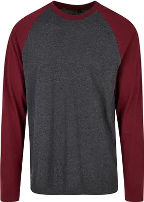 Immagine prodotto di Build Your Brand Basic BB023 | Camicia a maniche lunghe Raglan a contrasto da uomo - Colore: Charcoal/Cherry - Taglia: XL