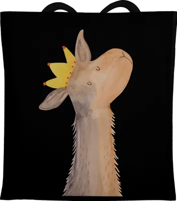 Produktbild von Mr. & Mrs. Panda Beutel Lamakopf König - Schwarz - Geschenk, Tasche, Lama, Tote Bag, Shopping, Mama, Jutebeutel, Vorgesetzter, Lamas, Papa, Schultasche