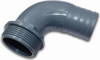 Produktbild von Pool Winkel Pumpenanschluss Schlauch Schlauchtülle Ø 38 mm x 1 1/2 Zoll Außengewinde (PP grau)