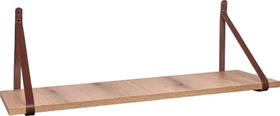 Produktbild von ABRATO® Wandregal Eiche Evoke 60x25x1,8 cm Schweberegal mit Ledergurten Aufhängung Braun