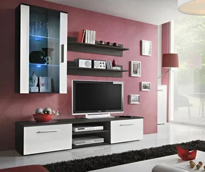 Produktbild von Wohnwand Komplette 5tlg.Wohnzimmer Einrichtung Set Regale Wandschrank TV-Ständer
