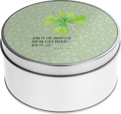 Produktbild von Mr. & Mrs. Panda Blechdose Blume Kleeblatt - Blattgrün - Geschenk, keksdosen, Neuanfang, Glück, Dose, Umzug, Kaffeedose, Vorratsdosen, Vorratsbehälter, Sommer Deko