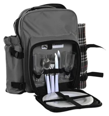 Picknickset, Polyester, dunkelgrau, 28,5 x 20 x 39 cm
