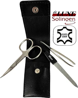 Immagine prodotto di set manicure 3 pezzi Solingen con custodia in pelle, forbici per unghie, lima, pinzette,  Germany