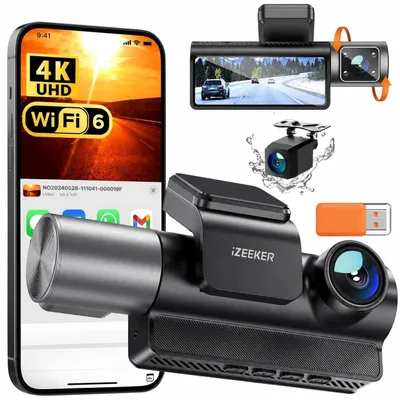 Image de Caméra embarquée voiture - 3 canaux 4K avant et 1080p arrière et intérieur - 32 Go - Écran 3,19 pouces