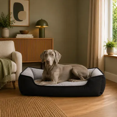 Produktbild von belviona Hundebett, wendbares Hundekörbchen mit 2-in-1 Funktion, weich gepolstert & pflegeleicht, 110x80 cm, schwarz/grau