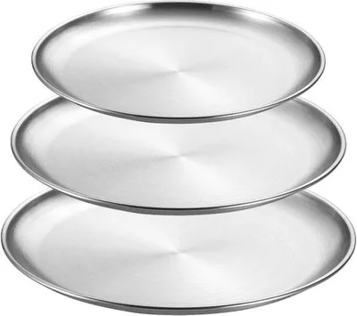 Obrázek produktu pro Ibenzoa® Sada nerezových talířů, 3 kusy – ploché kulaté talíře o průměru 14/20/23 cm, nerezová ocel, vhodné do myčky, lehký design pro kuchyň, kempování a outdoorové použití