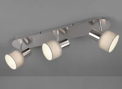Produktbild von Design Deckenstrahler runde Lampenschirme Stoff 3 Spots schwenkbar Deckenlampen