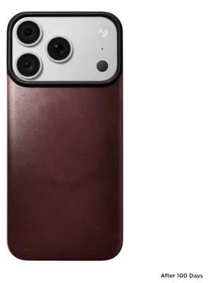 Productafbeelding van Nomad Magnetische telefoonhoes met lederen achterkant, Horween, MagSafe, voor iPhone 18 Pro, kleur: bordeauxrood