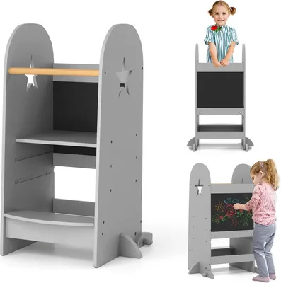 Immagine prodotto di Scala per bambini - Sgabello 3 in 1 - 3 altezze regolabili - Lavagna su entrambi i lati