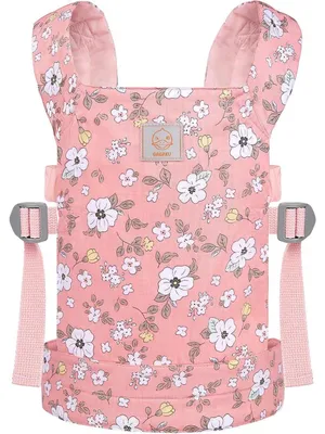 Produktbild von Puppentrage Babytrage für Puppen Bauchtrage Kinder Spielzeug Zubehör Rosa Anemone Blüte 100% Baumwolle 3 Trageweisen