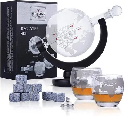 Produktbild von Famanu Karaffe Kristallglas Set für Whiskygläser - Globusdesign