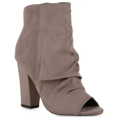 Produktbild von VAN HILL Damen Peeptoes Stiefeletten Blockabsatz Absatz-Schuhe 840710, Farbe: Taupe, Größe: 38