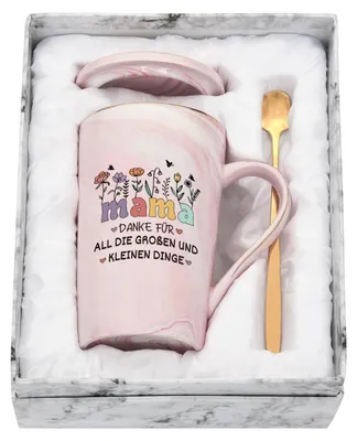 Produktbild von Kaffeetasse mit Spruch "Danke für all die großen und kleinen Dinge" 400ml Rosa Keramik Geschenk für Mama