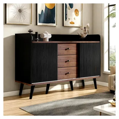 Produktbild von Sideboard mit Arbeitsplatte, modernes Küchenschrank mit 2 Türen und 3 Schubladen, Wohnzimmerschrank aus Holz für Wohnzimmer, Schlafzimmer, Flur, Esszimmer, Schwarz
