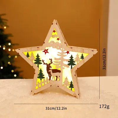 Produktbild von LED Dekoleuchte Stern aus Holz - 30 cm Rentier Deko Aufsteller warm weiß beleuchtet, Perfekte Tischdeko für Weihnachten und den Winter