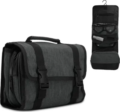 Produktbild von Intirilife Reisetasche in SCHWARZ – Faltbarer Kulturbeutel aufhängbar mit Kunststoff Schnallen, vielen Aufbewahrungsmöglichkeiten und Tragegriff Reisetasche geeignet für Reisen, Urlaub uvm.
