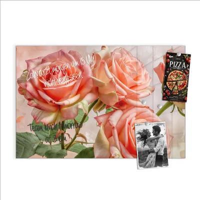 Produktbild von Magnettafel 90x60cm Pinnwand Whiteboard beschreibbar - Rosen Bouquet