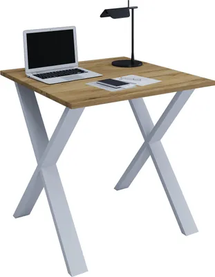 Image de Bureau en bois | H. 76 x W. 80 x T. 80 cm | Table d'ordinateur simple | pieds en métal de haute qualité | Table de travail | Mobilier de bureau - Lona X