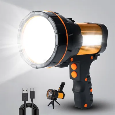 Produktbild von Led Taschenlampe Extrem Hell USB C Aufladbar mit Laterne, Groß Metall Handscheinwerfer mit Grosse Batterie 9600mah, Akku Handlampe Flashlight Stark