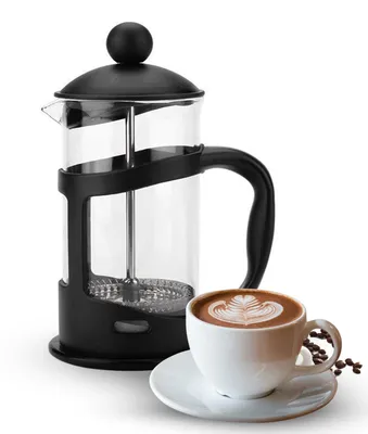 French Press 350 ml, 3 Tassen, Borosilikatglas, Edelstahlfilter, Schwarz