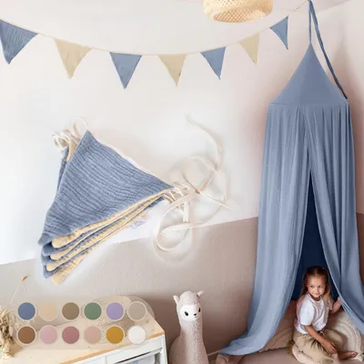 Produktbild von Handgemachte Wimpelkette für Kinderzimmer aus Musselin Baumwolle