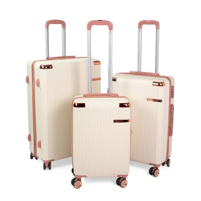 Produktbild von Reisekoffer Set Premium Kofferset aus ABS 3-teilig leicht & kratzfest, robust 360° Doppelrollen, Zahlenschloss, Teleskopgriff, Beige Rosegold