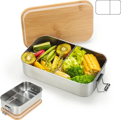 Edelstahl Lunchbox 1000 ml, luftdicht, Bento Box mit Trennwand
