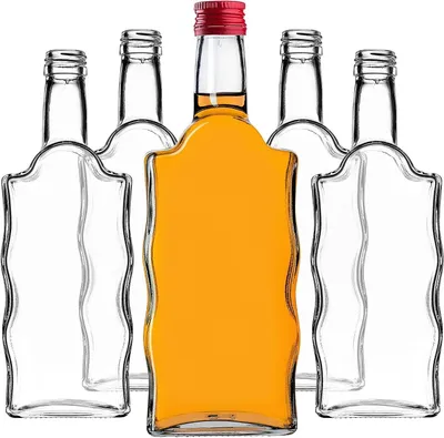 Productafbeelding van Glazen Flessen - Lege Flesjes - Dranken n - Lekvrije Schroefdop - 500 ml 5 Stuks - Rood