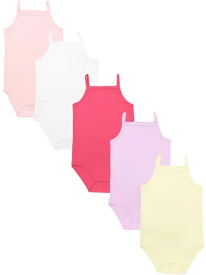 Produktbild von TupTam Baby Mädchen Body Ärmellos Sommer Babybody mit Spaghettiträger 5er Pack, Farbe: Rosa / Lila / Gelb, Größe: 92