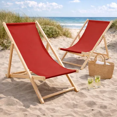 Produktbild von 2er Set Liegestuhl Doppelpack Strandliege Liege Stuhl Strand Sonnenliege Gartenliege Klappstuhl Rot