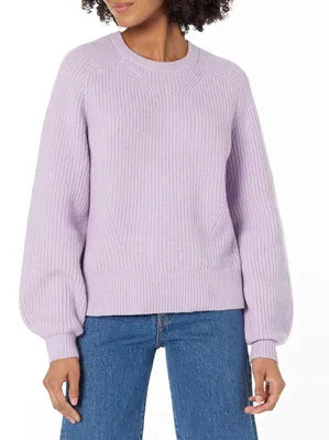 Image de A. Pull en maille côtelée pour femmes, col rond, couleur lilas pastel, taille XXL