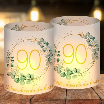 Productafbeelding van 12 Windlicht Tafeldecoratie 90e Verjaardag, Happy Birthday Tafeldecoratie 90e Verjaardag Vrouwen, 90e Verjaardagdecoratie Vrouw Man