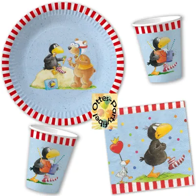 Produktbild von Rabe Socke Party-Set 36tlg. für 8 Kinder : Teller Becher Servietten