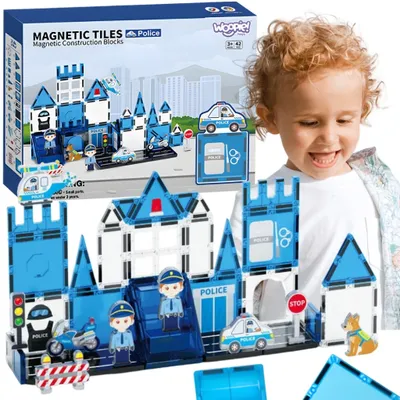 Produktbild von WOOPIE Magnetische 3D-Bausteine, Set "Polizeirevier", 42 Teile.