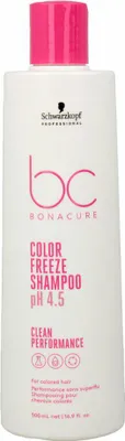 A white bottle of Schwarzkopf Bc Color Freeze Shampoo with a pink cap.