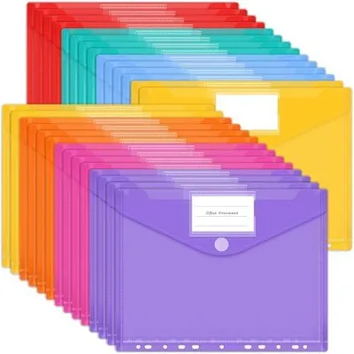 Produktbild von Dokumentenmappe a4 28 Stück, 7 Farben Dokumententasche a4 abheftbar, Dokumententaschen A4 mit 11 Lochrand und Etikettentasche, Mappen Ordnersystem Sammelmappe für Dokumente Organisiere