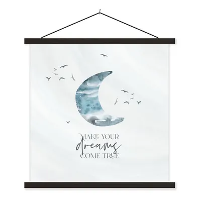 Produktbild von MuchoWow® Textilposter Kinder - Mach deine Träume wahr - Sprichwörter - Jungen - Blau - Aquarell 90x90 cm mit schwarzem Rahmen - Magnetisches
