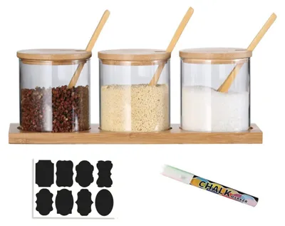 Produktbild von Set aus 3 Gewürzbehältern mit Holzschöpfkelle