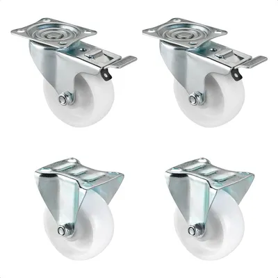 Productafbeelding van Set rollende verbindingen voor professionals - Diameter Ø 75 mm - bevestigingsplaat (ongeveer) 60 x 42 cm - wielverbinding - knieverbinding met rem - rollager - maximale belasting 60 kg per wiel - 04007505