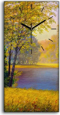 Produktbild von Leinwand Wanduhr Wandkunst Uhr 30x60 Gemälde Wald Bäume Blumen Fluss Natur - schwarze Hände