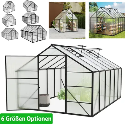A collage of greenhouse images, including various sizes and a detailed view of one greenhouse.