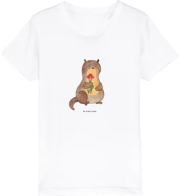 Produktbild von Mr. & Mrs. Panda Kleinkinder T-Shirt Otter Blumenstrauß 12-14 Jahre (152/164) - Weiß - Geschenk, Seeotter, Teenager, für Kinder, See, Bio, Süß, Kurzarm, Niedlich