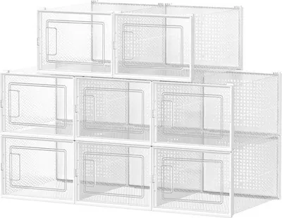 Productafbeelding van Famanu schoenendozen set - 8 stuks, inklapbaar en stapelbaar - transparant wit, maat 44