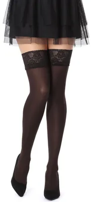 Produktbild von Bellivalini Damen Halterlose Mikrofaser 40 DEN Strümpfe mit Spitze BLVFI1004 (Schwarz, M-L)