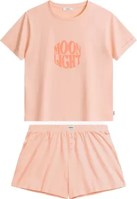 Produktbild von Atlantic Damen Pyjama Baumwolle | Moon Light Shirt + Shorts mit Logo-Gummibund | Kurzarm | Sommerkomfort | Homewear | NLP-487