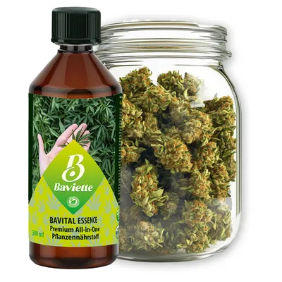 Obrázek produktu pro BAVIETTE CannaVital Essence 0,5L – Univerzální hnojivo vkvalitě, vhodné pro fázi růstu a kvetení, podporuje silný růst rostlin (pro použití v interiéru i exteriéru)