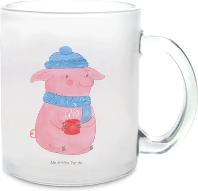 Produktbild von Mr. & Mrs. Panda Trinkglas Schweinchen Glühwein - Transparent - Geschenk, Weihnachten, Teeglas, Teetasse, Spruch, aus Glas, Weihnachtsmarkt, Betrunken, Haferl, Pott